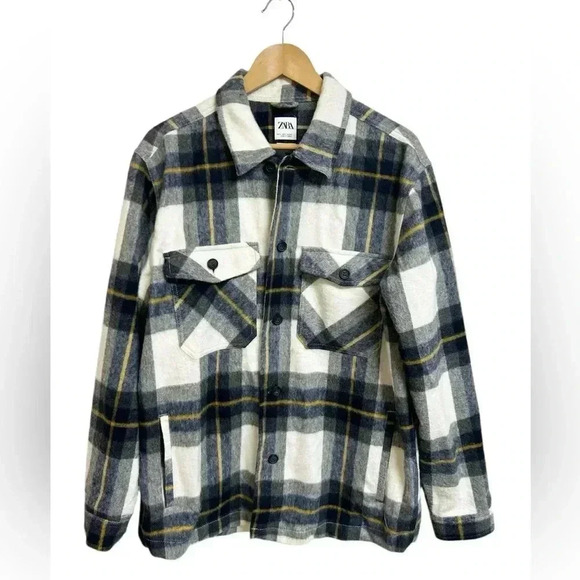 Zara Plaid Wool Blend Shacket Size L